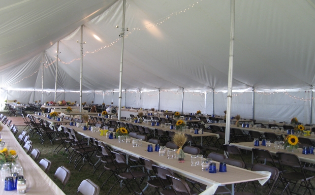 inside of a 40 ft. x 100 ft. Skyline Clasic Pole Tent